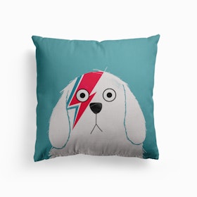 Dog Bowie White Canvas Cushion